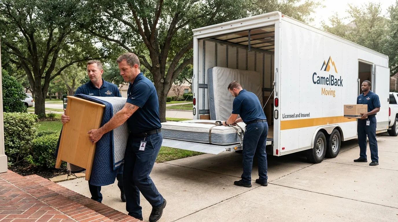 Crew loading residential truck for cross-state move from Lyons, GA