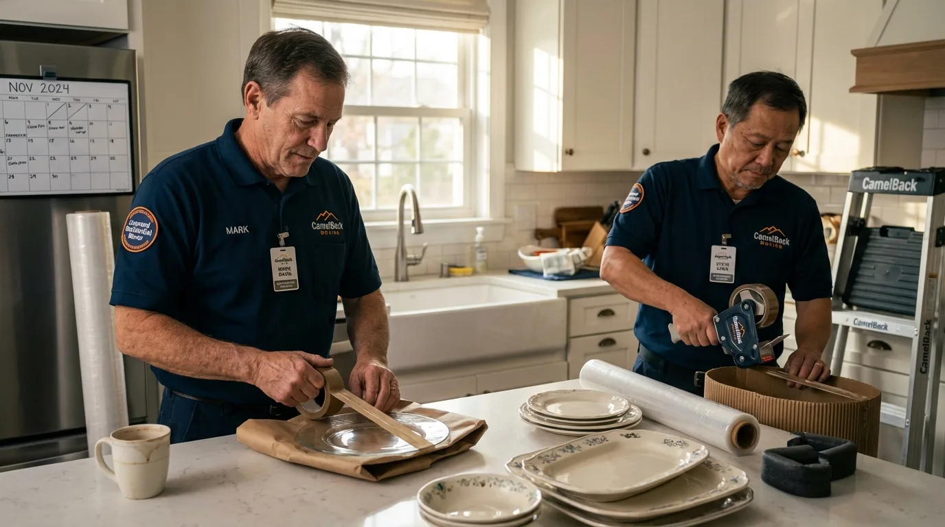 Professional crew packing kitchen dishware in Lyons, GA